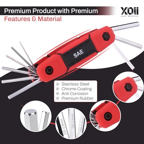Image of 17PC Folding Allen Wrench Set, Pack of 2, Metric & SAE Hex Keys, Portable Multi-Size Allen Key Tool Set for Automotive, Bike, Home, DIY Repairs & Workshop, Durable Folding Design (Red)