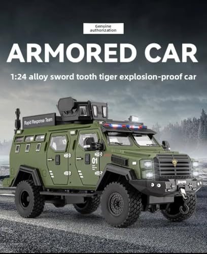Image of Scale 1:24 Die-Cast Armored SWAT Vehicle Toy-Rapid Response Team Military Truck Model with Light & Sound, Pull Back Action, Doors Openable-Collectible for Kids & Adults【Colors as Per Stock 】