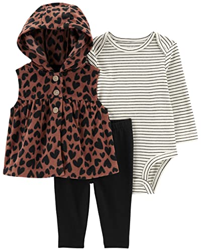Carter's Baby girls' 3 Piece Little Vest Set, Hooded Heart/Stripe, 6m