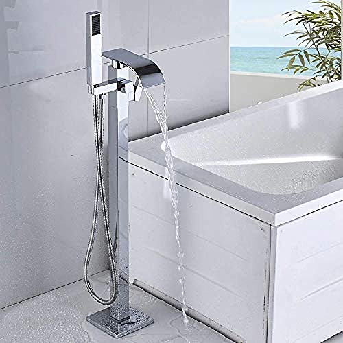 Robinet de bain îlot avec colonne de douche sur sol et mitigeur mécanique