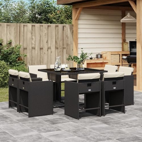 KCCKOM Garden Furniture Set 9 Piece Patio Dining Set with Cushions Black Poly Rattan