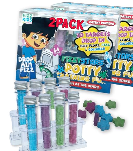 FIZZY STARS Potty Training with Aiming Pee Targets Turns Bubbling Colouring Targets - Fun Urinal Learning Kit for Toddlers/Boys - Funny and Engaging Newest Idea (2 Pack)