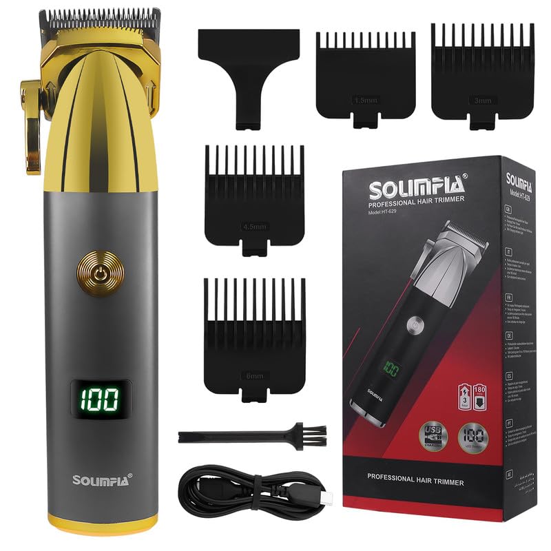 Image of SOLIMPIA HT-629 Professional Digital Display Cordless Hair Clipper with Dual Motor Electric Hair Cutter Kit Wireless Hair Grooming Trimmers Set, Li-ion Battery 1200mAh 180 minutes Runtime, Gold