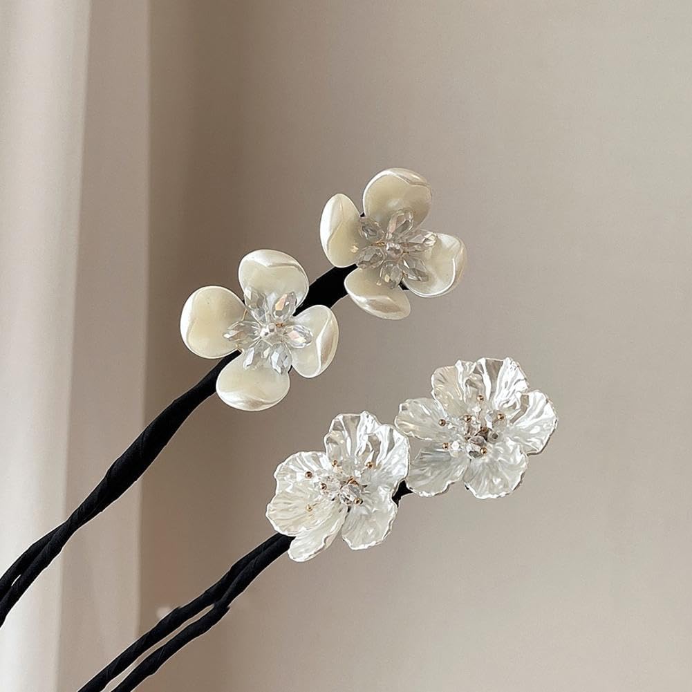 2 Pcs Hair Bun Shining Silver Flowers Deft Bun Ball Hair Clip,Hair Bun Deft Bun for Hair Twister,Tie Dye Deft Bun for Long Thick Firm Grip for Women Bun and Crown Shapers Hair Accessories,Hair Care