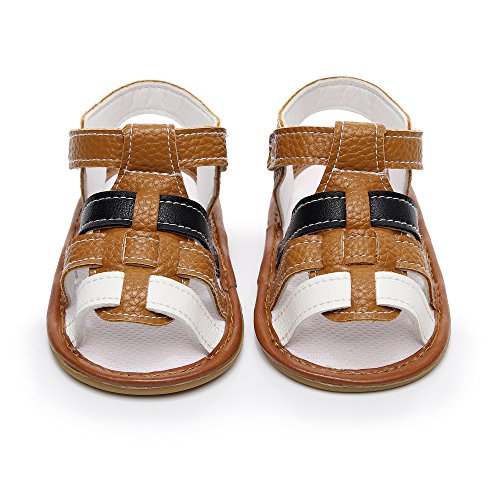 HONGTEYA Infant Toddler Summer Girls Boys Sandals PU Leather Baby Sandals Moccasins Rubber Sole First Walkers Shoes (US6/13cm/5.12, Brown)