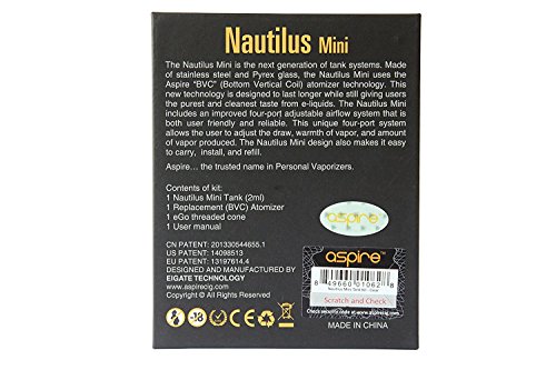 Authentic-Aspire-Nautilus-Mini-Tank-BVC-Clearomizer-Full-Kit-No-Nicotine