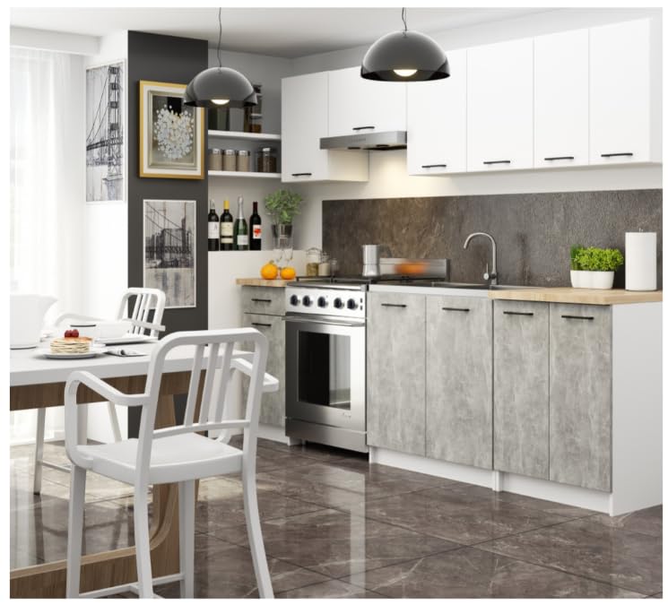 BDW - Küchenschrank Weiß/Beton - Schrank Küche - mit Arbeitsplatte, Tür, Schublade - Schrank 40 cm breit, 85 cm hoch - Küchenschränke Einzeln, Küchenmöbel Einzelteile