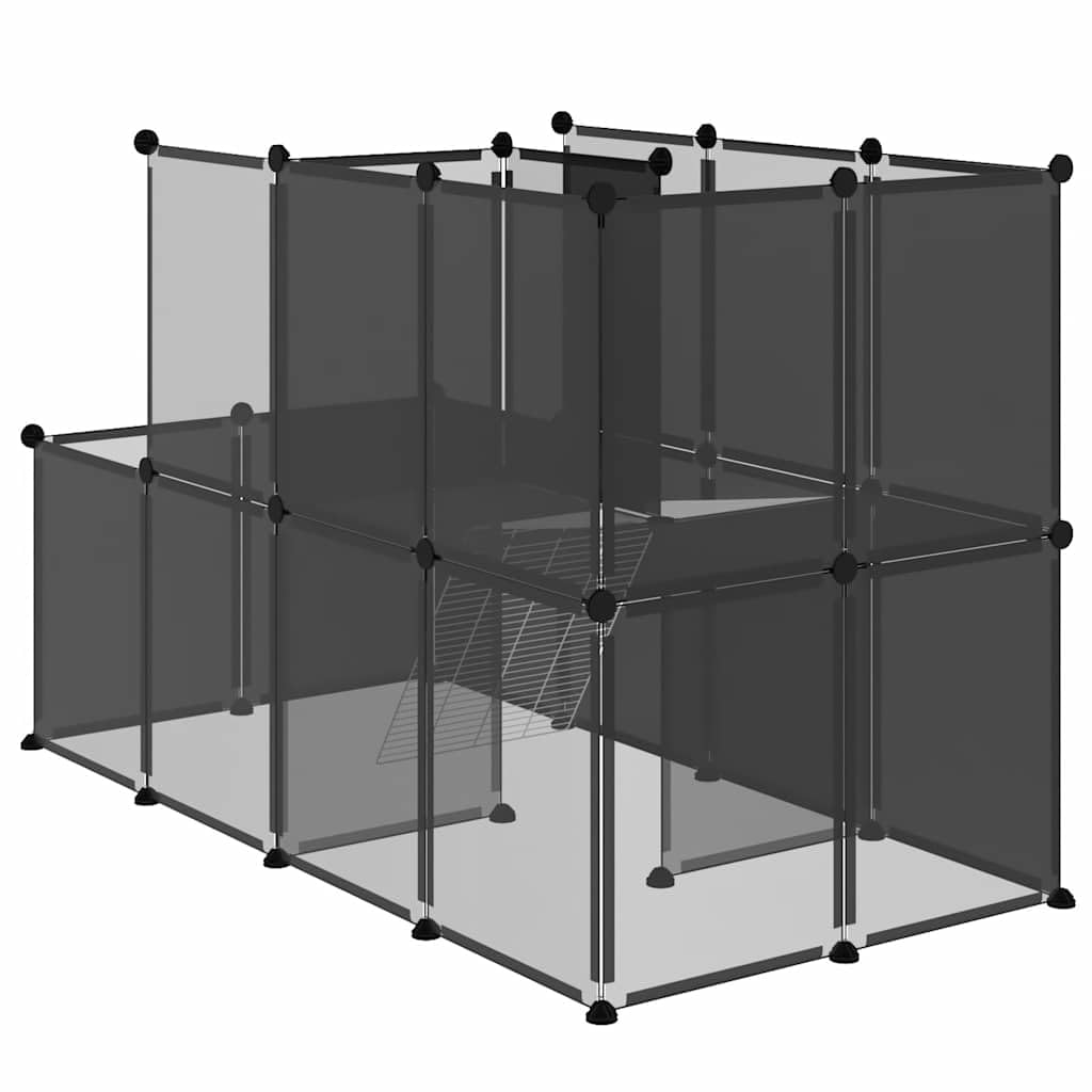 Mangloder Kleintierkäfig Schwarz 142 x 74 x 93 cm aus PP und Stahl, faltbar, klappbar, modular, Laufstall für Kaninchen, Meerschweinchen, Hamster, Indoor und Outdoor