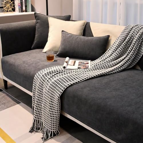 Edumov Sofa Überzug, Sofaschoner Rutschfester - Sofabezug Couchschoner L Form Ecksofa- Couch Überzug 2 3 4 Sitzer - Sofa Cover Überwurfdecke - Weiche Sofadecken Sitzfläche(Grau, 70x150cm)