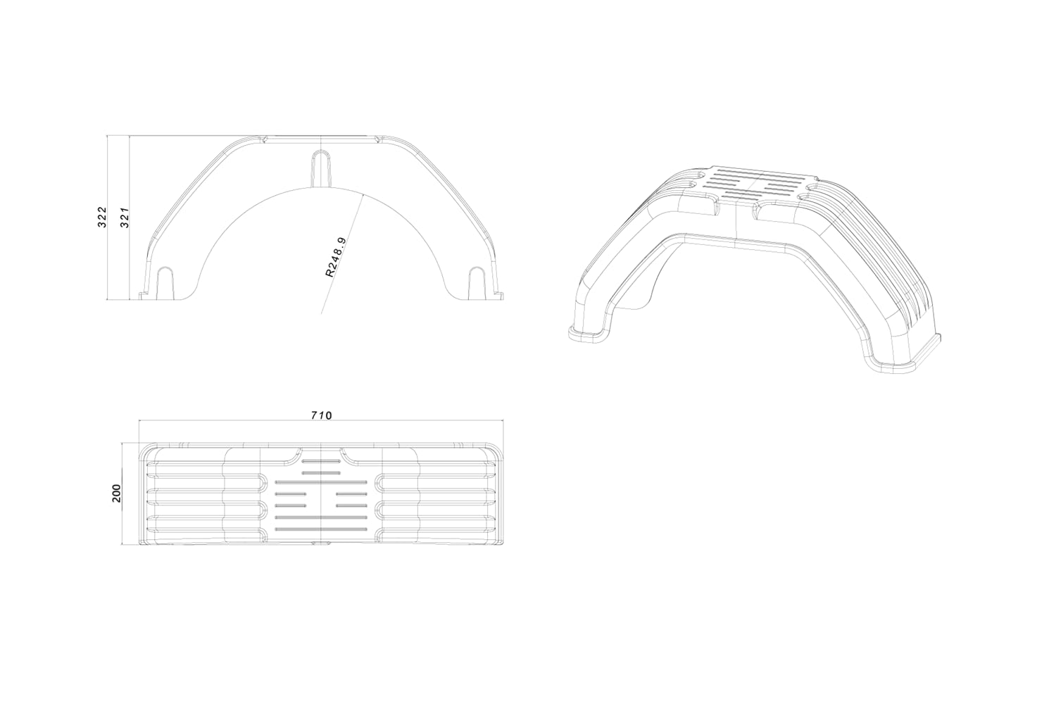 SIEROSŁAWSKI Kit de Deux Garde-Boue Simples 13 à 14 Pouces en Plastique PVC pour remorque 710 x 200 mm Passage de Roue Plat comme Protection Anti-Boue Robuste