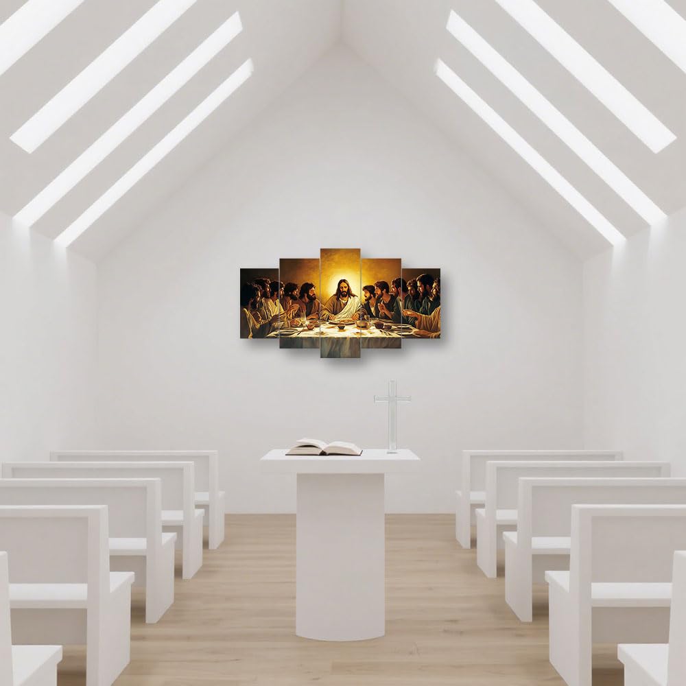 CXHOSTENT The Last Supper Wall Art 5 PCS Jesus Canvas Print Christian Pictures Religious Painting Print God Poster Living Room Church Room Decor Framed (30x40cmx2 30x60cmx2 30x80cmx1) - Image 4