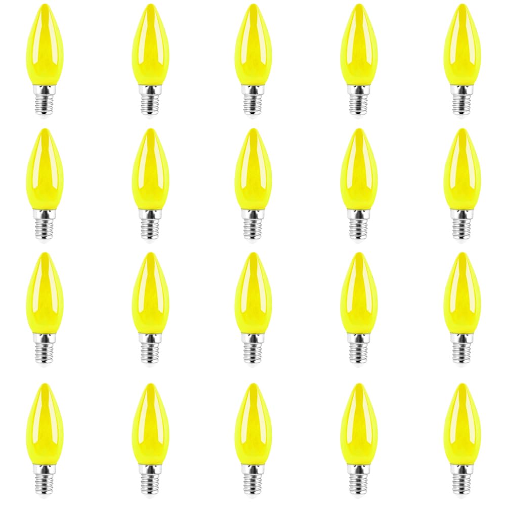 Jiotouhu e14 led Light Bulb, Yellow Bulb, Plastic Cover, SES Candle Bulbs, 1W Equivalent 10W Incandescent lamp, Non dimmable, for Outdoor Indoor String Wedding Party Bar Mood Ambiance Decor, 20 Pack
