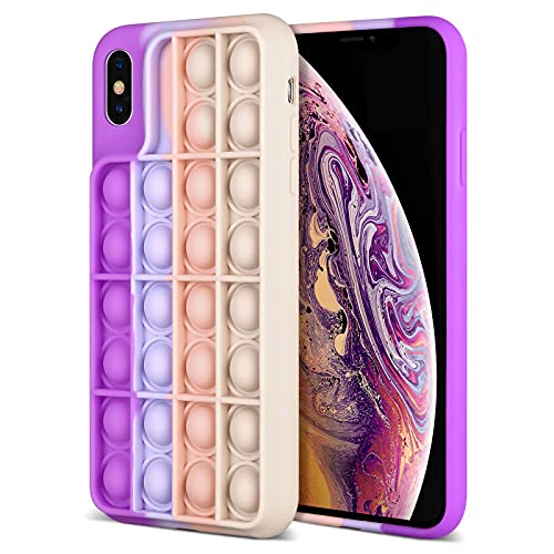 Aemotoy for iPhone Xs MAX Bubble Phone Case Push Sensory Fidget Toys Soft Silicone Gel Rubber Cover Stress Reliever for Women Girls Hard Shell Shockproof Protective for iPhone Xs MAX 6.5 inch,Purple
