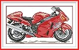 Good Value Cross Stitch Kits Beginners Kids Advanced-Motorcycle 11 CT 15'X 9', DIY Handmade Needlework Set Cross-Stitching Accurate Stamped Patterns Embroidery Home Decoration Frameless (Red)