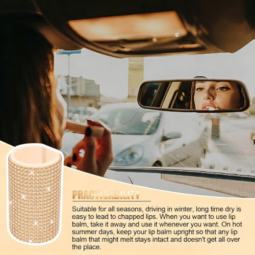 Image of Upright Car Chapstick Holder, Bling Insulating Lip Balm Holder,Rhinestone Car Accessories for Women Interior ,Suitable for Most Vehicles. (Champagne Gold)