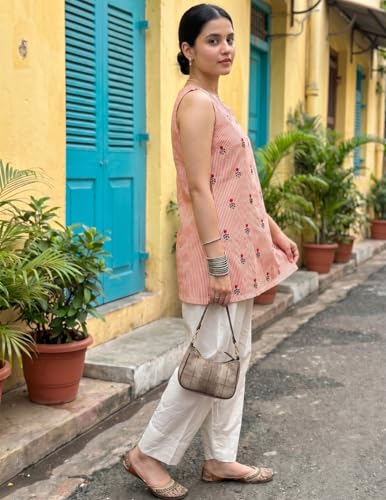 Image of Youthnic Women's Cotton Embroidered And Stripes Work Summer Wear Straight Kurti With farshi Salwar | Co Ord Set for Women Stylish | Office wear Kurta Set