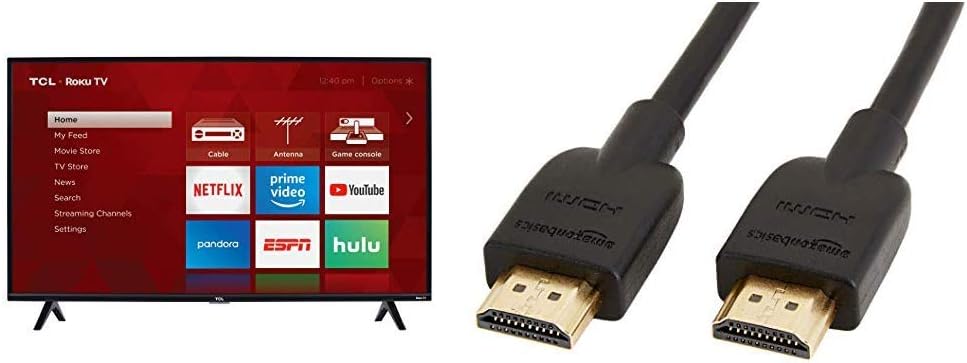 TCL 43S325 43 Inch 1080p Smart LED Roku TV (2019) & Amazon Basics HL-007306 High-Speed HDMI Cable, 6 Feet, 1-Pack