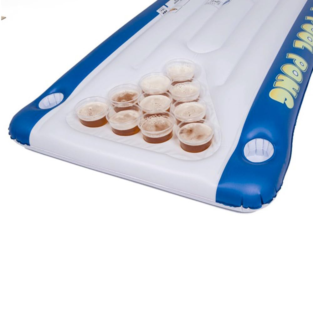 POOL PONG GAME: Zestaw nadmuchiwanego ponga do basenu, stołu i akcesoriów, 20 plastikowych kubków i 2 piłek do ping ponga wodnego, nadmuchiwany materac, impreza przy basenie, zabawa na lato i na