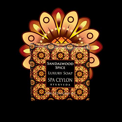 Spa Ceylon Ayurveda Sandalwood Spice Luxury Cleansing Soap Bar Enriched with Virgin Coconut Rice Bran Wheat Germ and Almond, Vegetarian and Paraben Free, 100 Grams