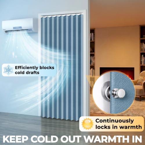 Image of AJAZZ Blackout Accordion Door with Curtain Rods Adjustable 28-52 inch Long Closet Door Curtain Invisible Applicable Bedroom Room Living Room Doorway (1 Pack, 52 W x 78 L, Blue)