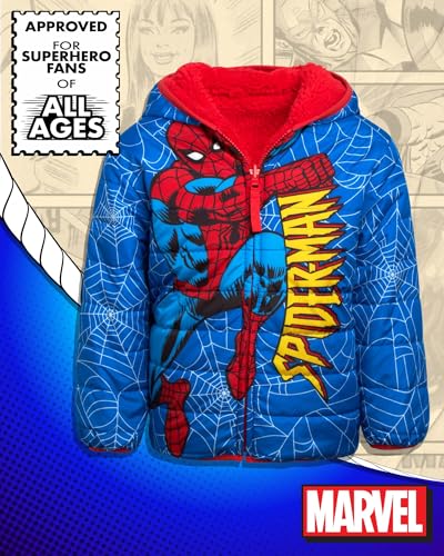 Image of Marvel Spider-Man Boys Puffer Jacket Reversible Sherpa Fleece Lining Coat
