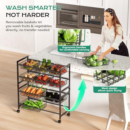 Cinati 2 Pack 4-Tier Kitchen Storage Cart & Under Desk Cable Management Tray White miniatura 4