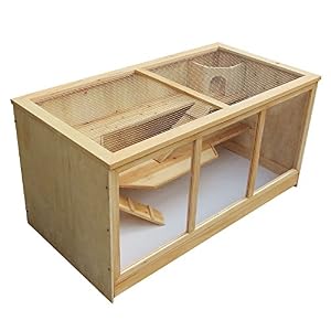 Wiltec Gabbia XXL per criceti e roditori, in Legno e plexiglas, con Tetto apribile
