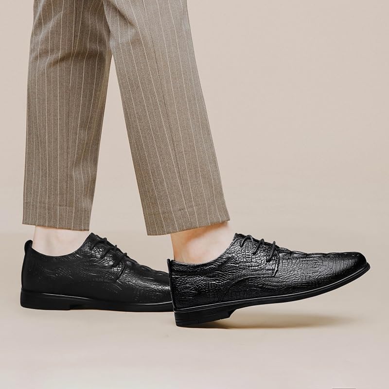 YZABEL Men's Leather Lace Up Platform Block Heel Pointed Toe Glossy Carving Large Size Leather Shoes Round Toe Slip-On Solid Handmade Dress Shoes for Men2