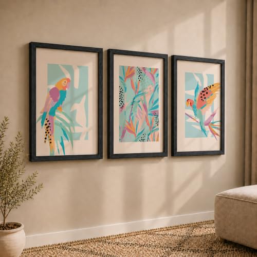 Image of NoWorries Perrot tropical art wall painting for home decoration, Set of 3 Wall decor frames for living room and bedroom (Tropical pattern) (Theme-illustration) (Art-4, 25x37inch)