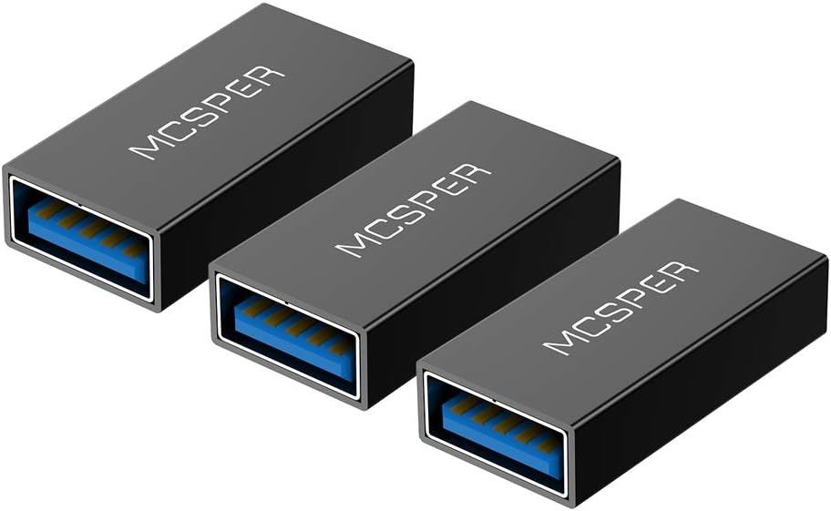 USB 3.0 Adapter,3-Pack Aluminum Type A Female to Female -Connector Converter Adapter,USB 3.0 Coupler Female to Female Adapter (Black)