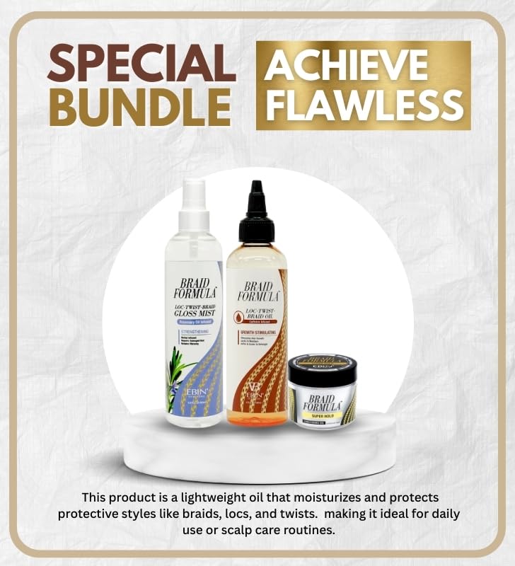 EBIN NEW YORK BRAID FORMULA LOC. TWIST. BRAID OIL 4oz & GLOSS MIST – STRENGTHENING 8oz – Bundle with CONDITIONING GEL – SUPER HOLD 3.53 ounce Moisturizing Scalp Care – Gift Set (3 Items)