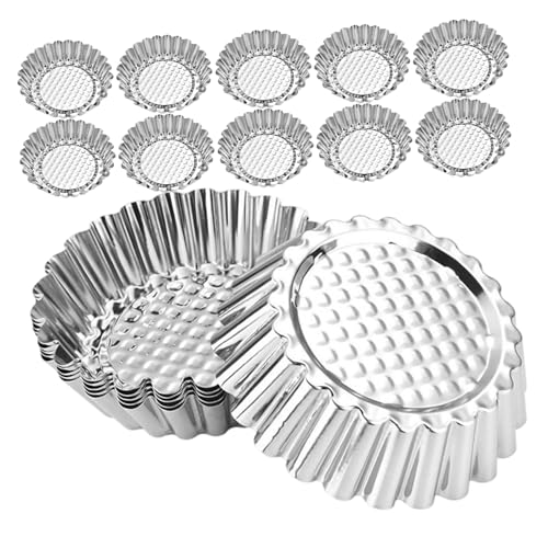 POPETPOP 20個ステンレス製ミニタルト型 滑らかノンスティック表面で簡単取り外し 再利用可能なエッグタルト タルトレット用 小けでスイーツ