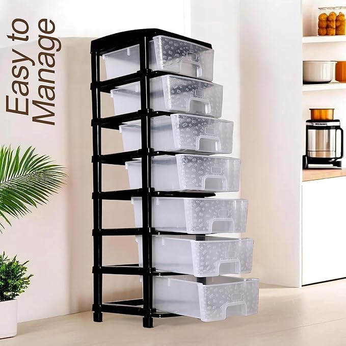 Image of KITCHIVO Plastic Modular Drawer Storage Chest Of Drawers Organizer Storage Box, Large Stomo Racks For Multipurpose Anti-slip Shoes Organizers (Transparent, 7 Layer)