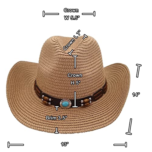 Image of SILVERFEVER Straw Cowboy Hat Cowgirl Hats Men Women Sun Hat Sombreros Vagueros Classic Western Accents Sombreros