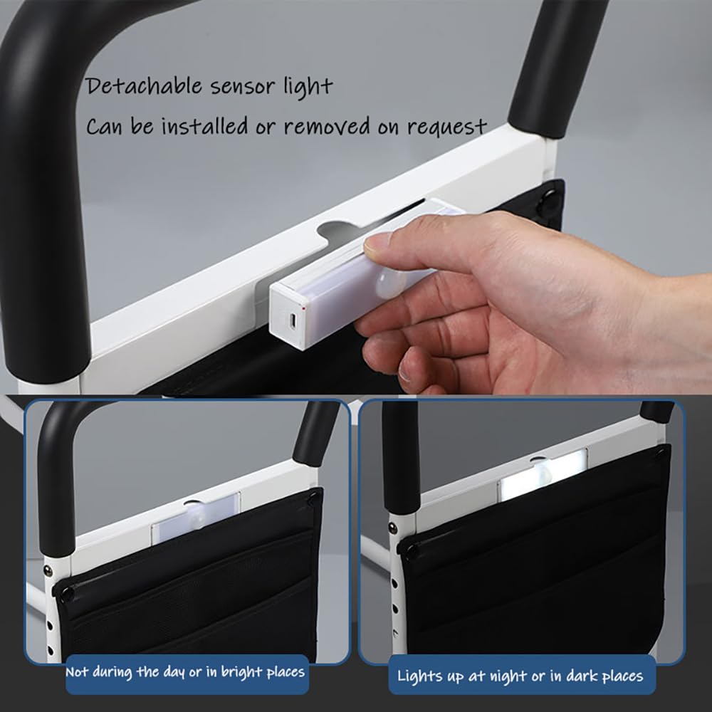 Sponde Letto Anzian,Imaniglia Letto Anziani Per Alzare,Aiuto Per Alzarsi Dal Letto Anziani,Adjustable Bed Assistance Tracks with Bag,Sensore luminoso staccabile,Fall Prevention,for Elderly,Adults