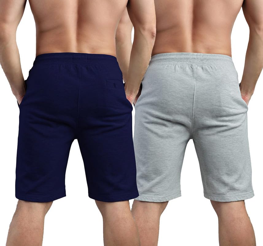 Image of hotfits Plus Size Men's Cotton Knee-Length Shorts - 2-Pack | Solid Colors, Breathable, Comfortable Workout, Running, Nightwear Shorts with 2 Side Pockets for Daily Casual & Sports
