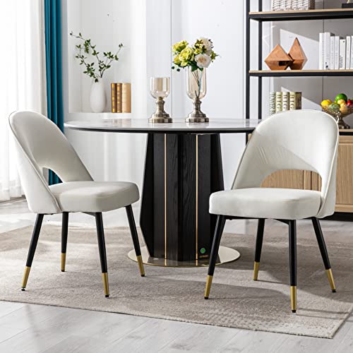 DUOMAY Set of 6 Modern Velvet Dining Chairs with Open Back - Beige Armless Metal Frame for Kitchen and Living Room