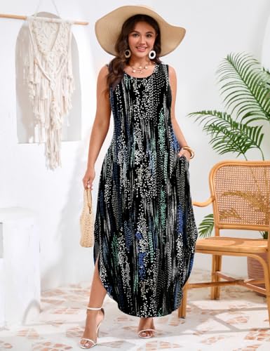 Image of JollieLovin Women Plus Size Summer Tank Maxi Dresses Sleeveless Causal V Neck Beach Long Dresses Swim Cover up (L-5X)