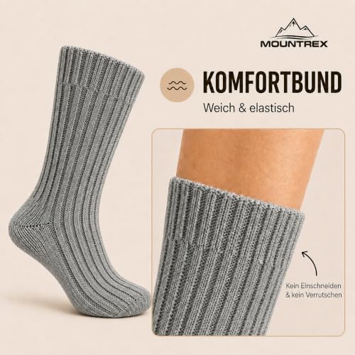MOUNTREX Alpaka Wollsocken für Damen und Herren, 2 Paar in Grau/Dunkelgrau, Größe 39-42 – Bild 3