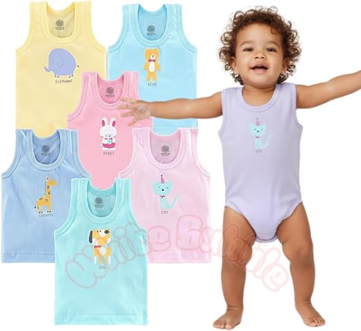 White Bubble Pack of 6 Kids Cotton Sando | Soft &amp; Breathable Undershirts for Baby Boys &amp; Girls | Summer Sleeveless Vest | ...