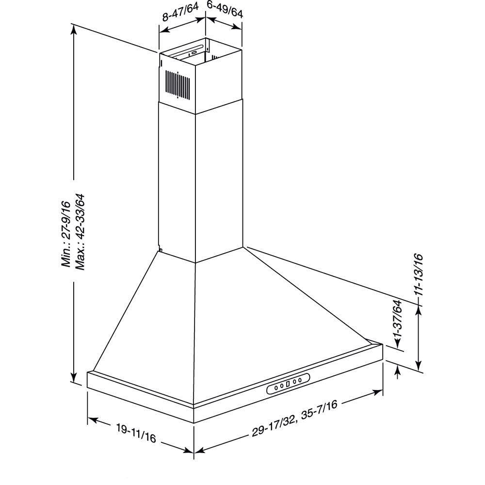 EWP1306SS Campana de ventilación de chimenea de cocina con rango piramidal de iluminación LED, 30 pulgadas, acero inoxidable 6