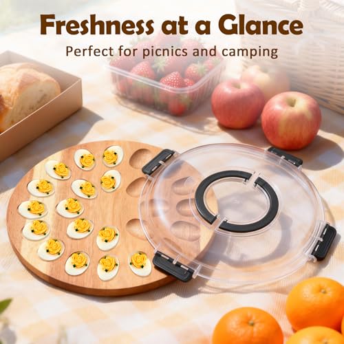 Deviled Egg Containers with Lid, 24 Holes Round Deviled Egg Platter for Party and Kitchen, Charcuterie Board Food Serving Container Holder for Countertop Carrier Supply, House Warming Gifts New Home #1