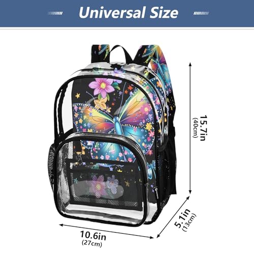 Flower Butterfly Black Clear Backpack Heavy Duty See Through Transparent PVC BookBag for Kids Boy Girl School Work4