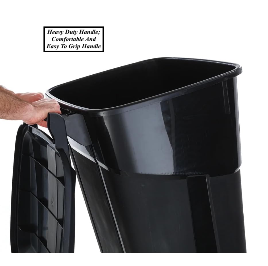 2 PCS 32 Gallon Heavy Duty Plastic Garbage Cans Trash Cans Rubbish Bin With Attached Lid 2 Built In Rugged Wheels Easy Grip Handle Click Lock Lid Design Perfect For Both Indoor Or Outdoor Use