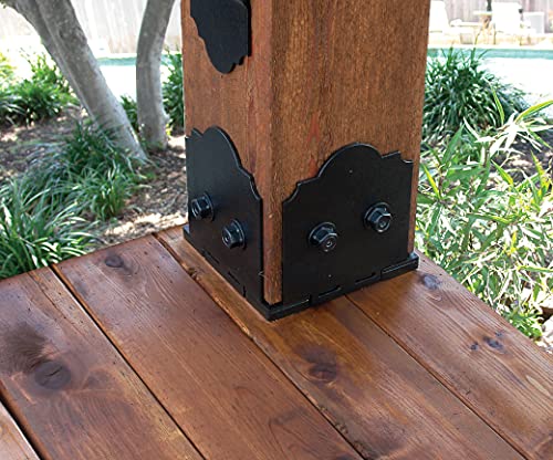 Image of Ozco Laredo Sunset 8x8 Post Base Kit, Includes Decorative Plates, Hex Cap Nuts, OWT Timber Screws, Galvanized Steel for Pergolas | 56609