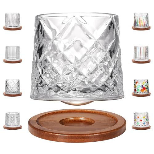 Uten Vaso de Whisky de Cristal, 275 ml/10 oz Vaso de Agua Giratorio, Posavasos de Bambú, Tacto...