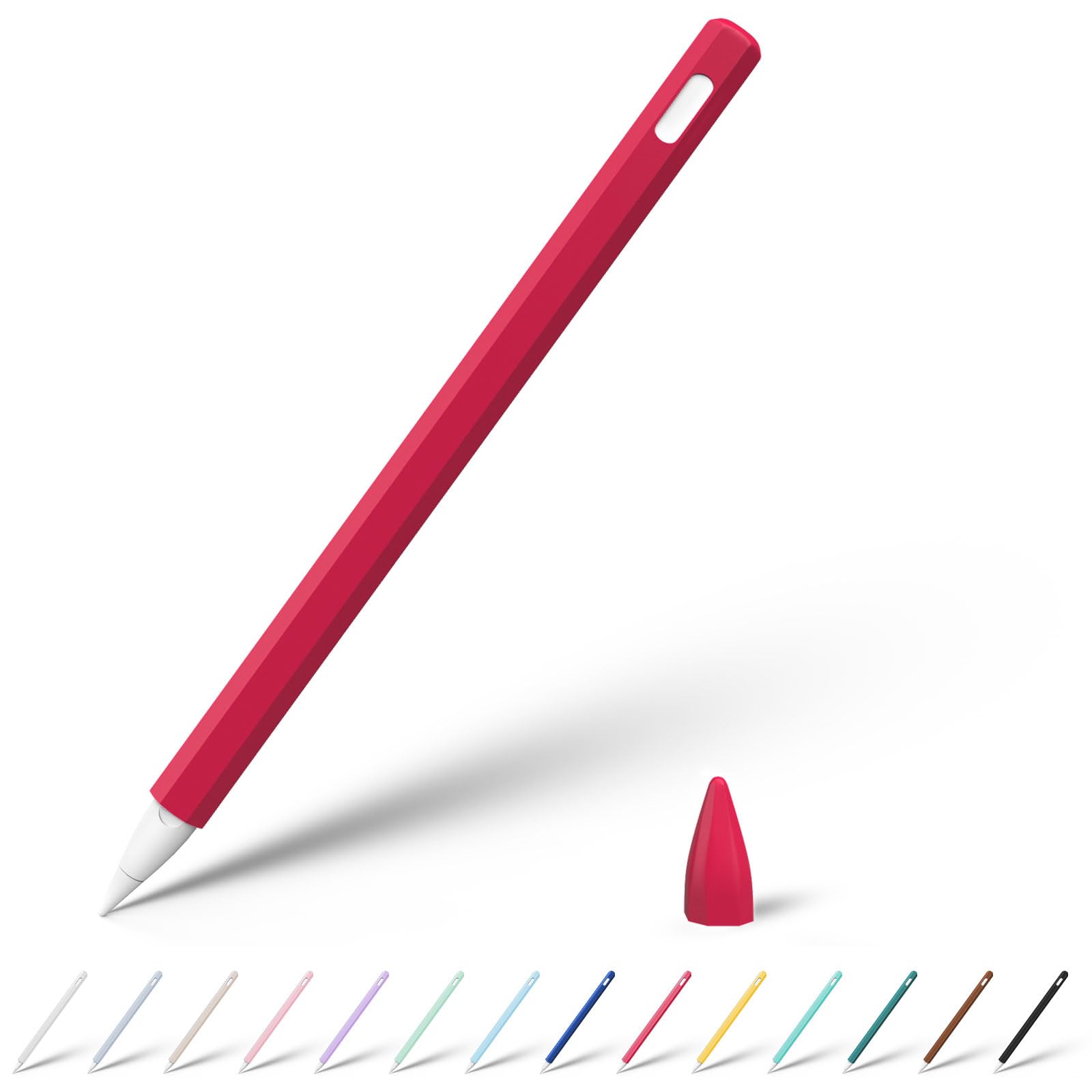 KELIFANG Silicone Case for Apple Pencil Pro 2024 & Apple Pencil 2nd Generation, Protective Skin Sleeve Cover Holder Grip and Tip Cap Accessories Compatible with iPad Pro 11 12.9 13 Inch, Rose Red