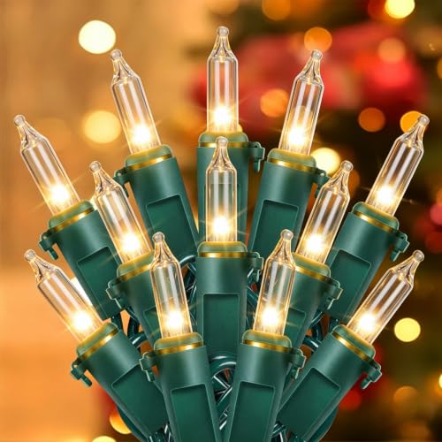 Hopolon Clear Christmas Lights Set 2 Pack 50 Count 13 Feet Incandescent Bulb Green Wire Mini String Lights for Indoor Outdoor Christmas Tree Garland Birthday Wedding Festival Decoration Warm White