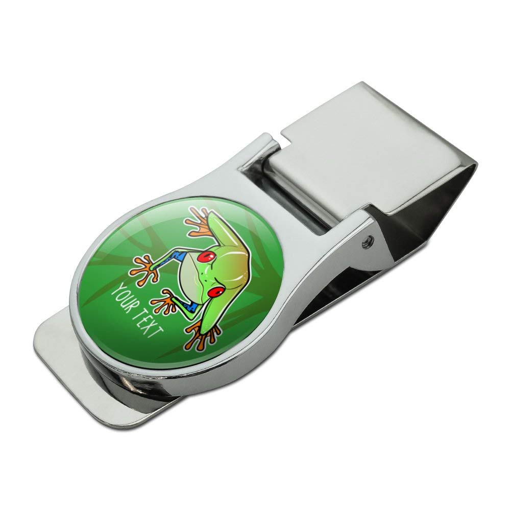 Personalized Custom 1 Line Tree Frog on Leaf Satin Chrome Plated Metal Money Clip