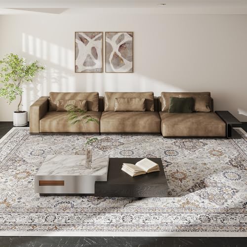 Vintage 8x10 Washable Area Rug, Low-Profile Large Area Rug with Non-Slip Backing & Durable Edge Binding, Pet-Friendly Carpet, Large Rug for Living Room, Bedroom, Dinning Room